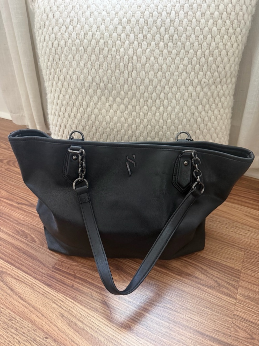 Black Leather Tote Bag by Unknown Brand